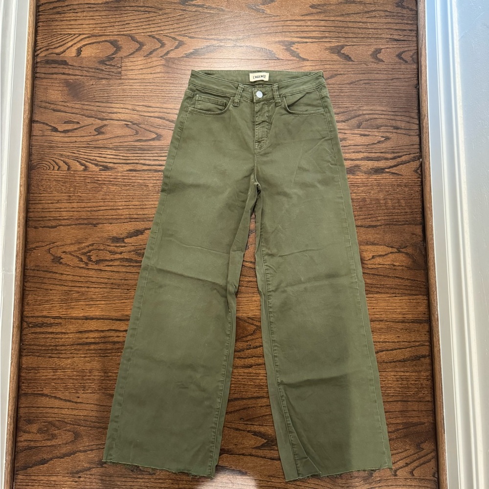 L’AGENCE olive green jeans size 25 wide leg cropped